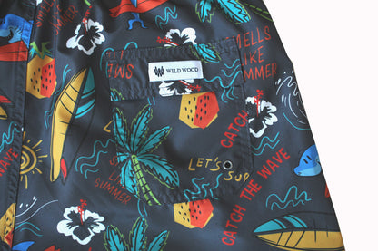 Wild Wood Summer Surf Desenli Hızlı Kuruyan Erkek Deniz Şortu