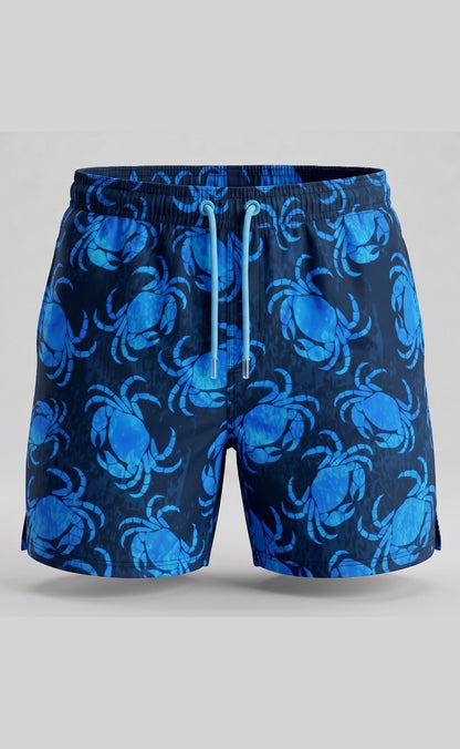 Wild Wood "Deep Blue Crab" Yengeç Desenli Hızlı Kuruyan Erkek Deniz Şortu