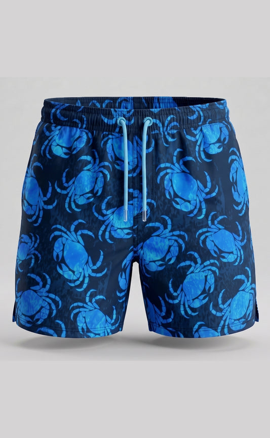 Wild Wood "Deep Blue Crab" Yengeç Desenli Hızlı Kuruyan Erkek Deniz Şortu